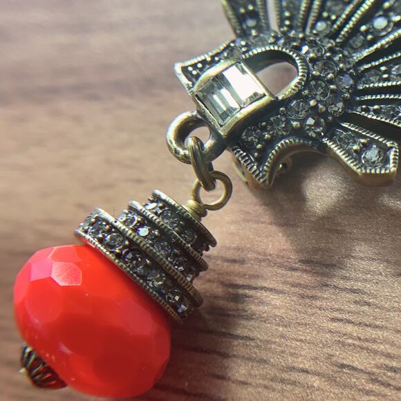 Signed Heidi Daus Red Deco Swarovski Crystal Clip On Earrings Dangle Drop VTG - Picture 6 of 16